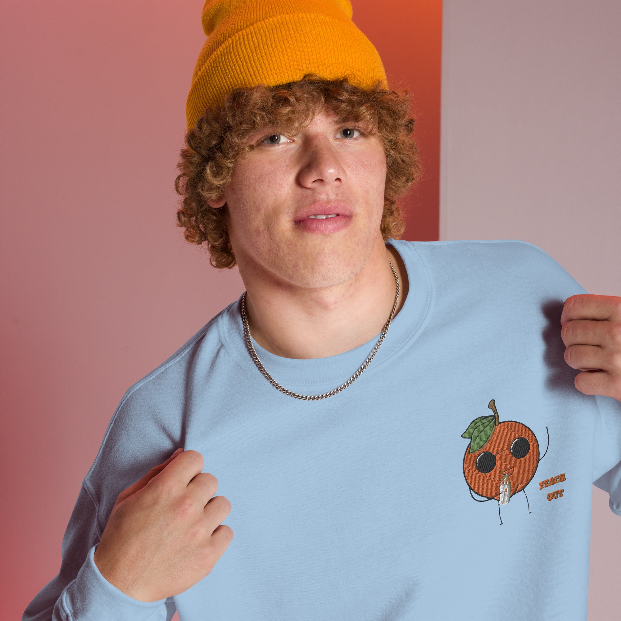 Peach Out Unisex Embroidered Crewneck Sweatshirt